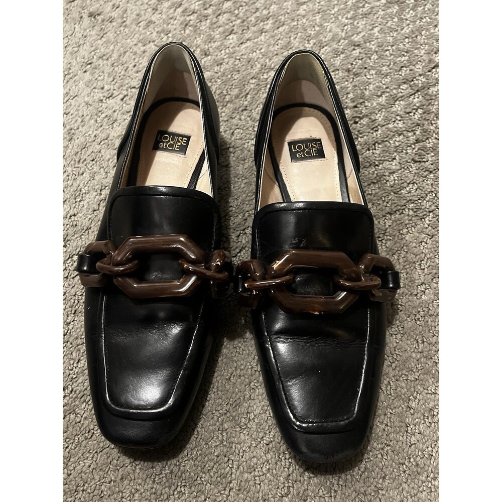Louise et Cie Emlen Tortoise Chain Black Leather Classic Loafer 7.5 US/38 EU